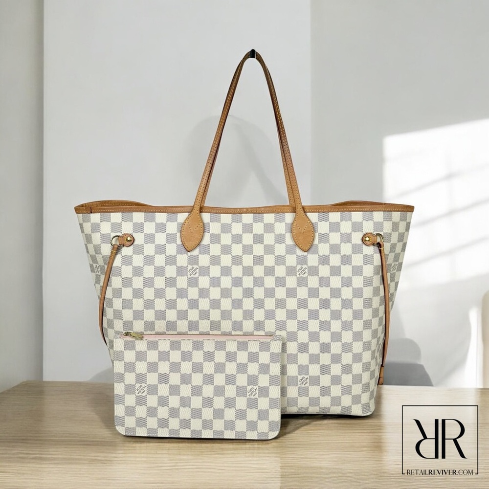 (SOLD) Louis Vuitton Neverfull GM & Pouch Damier Azur Rose Ballerine